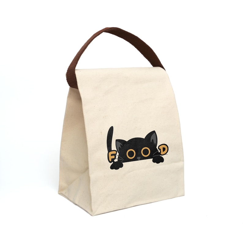 Cat Design canvas lunchtas: milieuvriendelijke draagtas met riem afbeelding 1