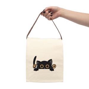 Cat Design canvas lunchtas: milieuvriendelijke draagtas met riem afbeelding 4