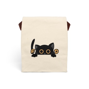 Cat Design canvas lunchtas: milieuvriendelijke draagtas met riem afbeelding 2
