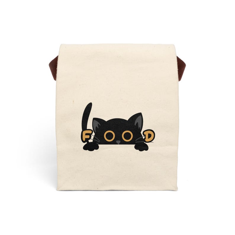 Cat Design canvas lunchtas: milieuvriendelijke draagtas met riem afbeelding 2