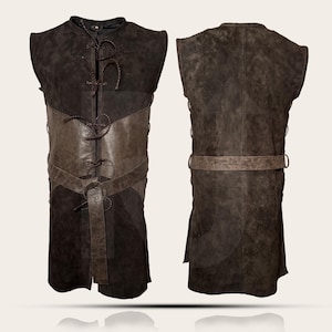 Aragornz Leather Vest – Genuine Suede Brown Jerkin – Strider Ranger Costume – Authentic Aragornz Tunic for Cosplay and LARP