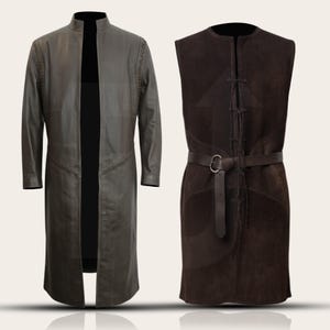 Handgefertigtes Set aus Leder Duster und Wildlederweste für Mittelalterliches Cosplay