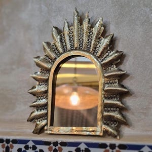 Handmade Brass Arch Mirror: Sunburst Boho Wall Decor