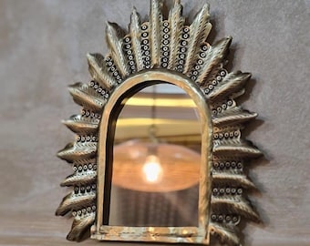 Handmade Brass Arch Mirror: Sunburst Boho Wall Decor