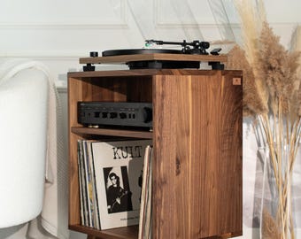 Walnut turntable and vinyl record cabinet | Vinyl record storage | Exclusive wooden turntable stand | mid-century design | handmade