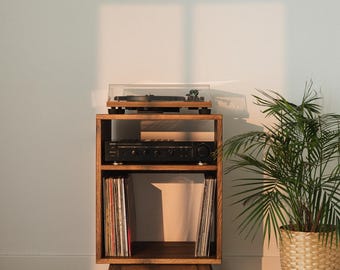 Plattenspieler und Vinyl Schrank Eiche, exklusive Vinyl Aufbewahrung, mid-century modern, Holz TV Schrank, Vinylregal, Schallplattenregal