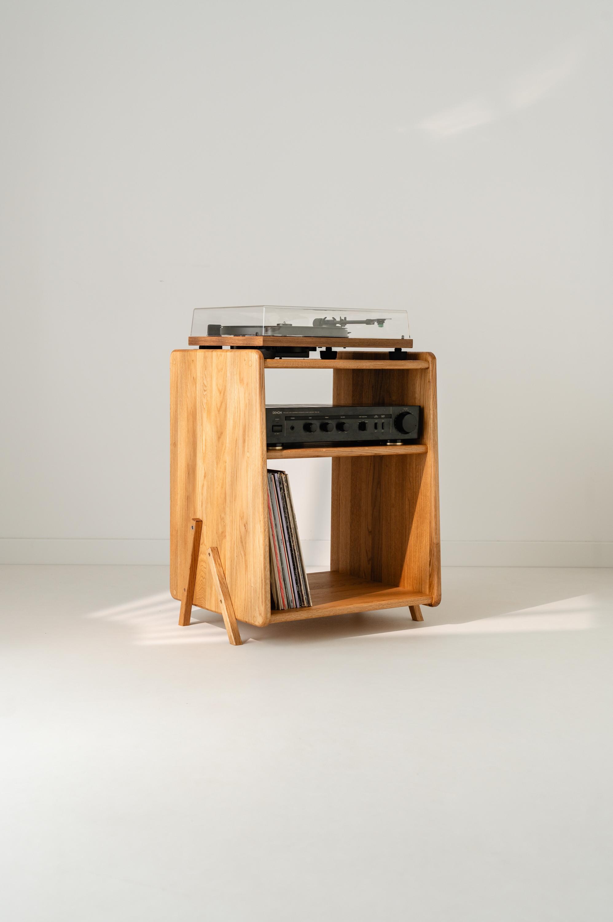 Mobile TV legno, mid-century modern, mobile giradischi rovere premium, mobile vinili esclusivo, rack vinili, giradischi in legno massello