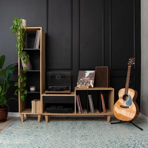 Holzschrank für Plattenspieler und Vinylplatten, Media-Board, LP-Regal, Stereo-Schrank, Schallplattenständer, Audiomöbel aus Holz