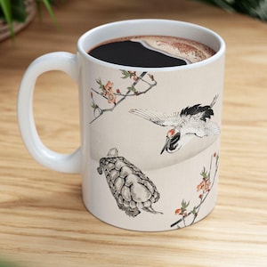 Japanisches Design Kranich Schildkröte Keramikbecher, einzigartige Teetasse im japanischen Stil, Japan Geschenk, Keramik japanischen Becher, traditionelles Japan Geschenk