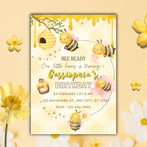 Honey Bee Birthday Invitation Template (5x7) (Digital)
