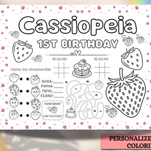 Strawberry Birthday Party Activity Placemat (Digital Download)