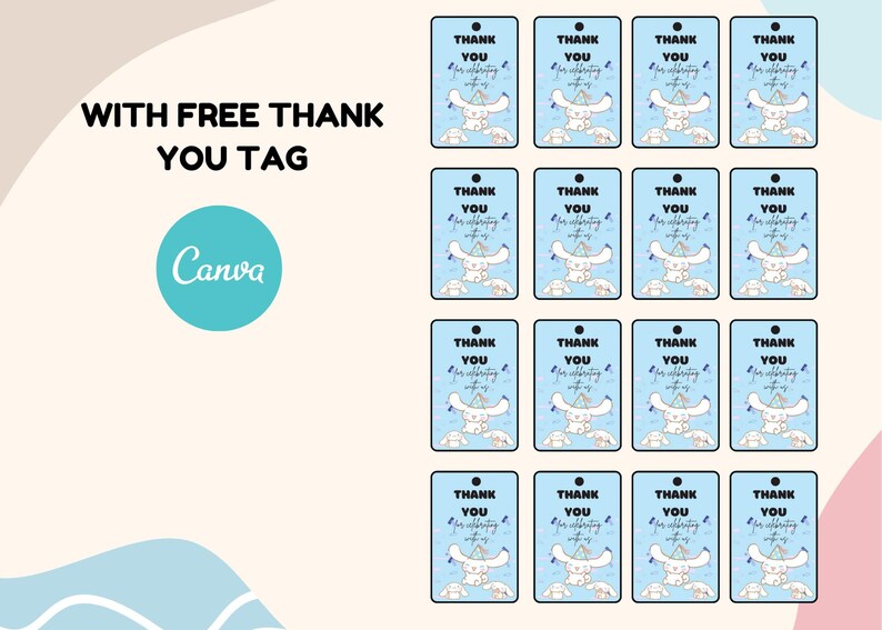 May include: Twenty blue thank you tags with a white border. Each tag features a cartoon illustration of a white bear wearing a blue hat and holding a blue balloon. The text "THANK YOU for celebrating with us" is printed in black on each tag.