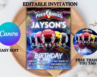 Power Rangers Birthday Invitation: Editable Canva Template (Digital Download)