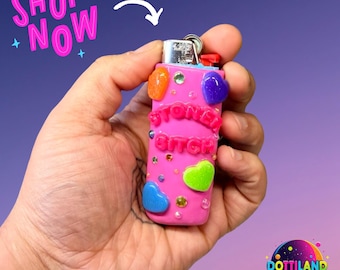 NEW Full-Color Pink ‘Stoner B*tch’ BIC Lighter Case | Hand Sculpted With Polymer Clay | Kawaii Accessories