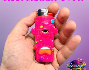 Mutant Lighter Case ‘Dotti’ |Glittery Pink Hand Sculpted Standard BIC Lighter Case