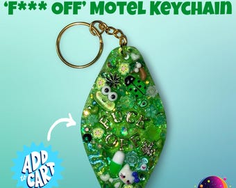 Handmade Green 'F*** Off' UV Resin Keychain | Kawaii Motel Style Accessory