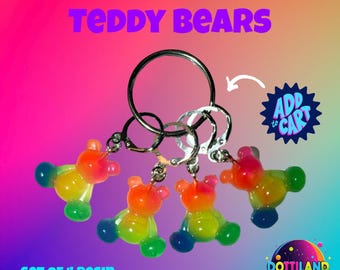 Resin Tie-Dye Teddy Bear Stitch Markers Set | Crochet Knitting Tools (Set of 4)