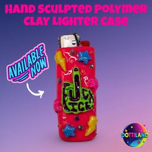Hand Sculpted Neon Pink Protest Polymer Clay BIC Lighter Case, Accessories, F*ck Ice Lighter Case afbeelding 1