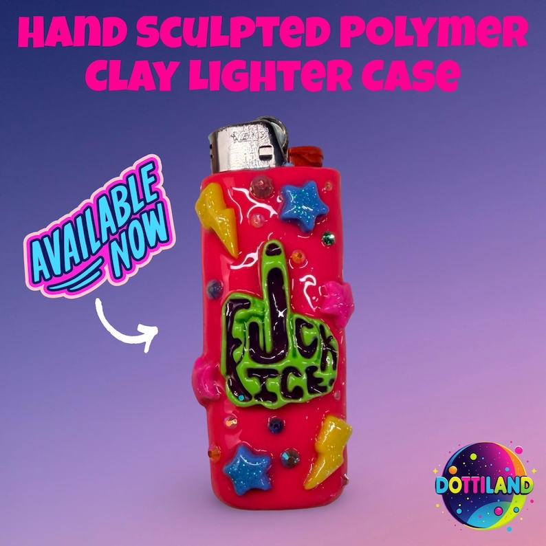 Hand Sculpted Neon Pink Protest Polymer Clay BIC Lighter Case, Accessories, F*ck Ice Lighter Case afbeelding 1