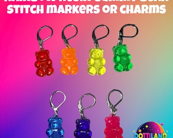 Handmade UV Resin Gummy Bear Stitch Markers | Crochet Charms, Set of 7