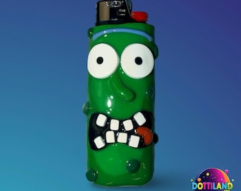 Green Pickle Rick Inspired Lighter Case | Hand Sculpted With Polymer Clay