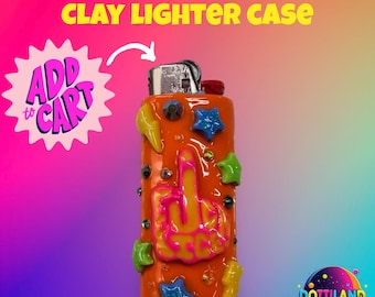Hand Sculpted Orange & Pink Protest Polymer Clay BIC Lighter Case, Accessories, F*ck Ice Lighter Case