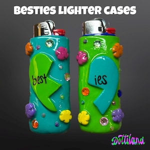 Besties Lighter Cases | Hand Sculpted With Polymer Clay & Painted | Set Of Two
