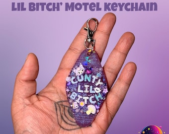 Handmade Purple UV Resin Motel Keychain | Offensive Kawaii Accessories