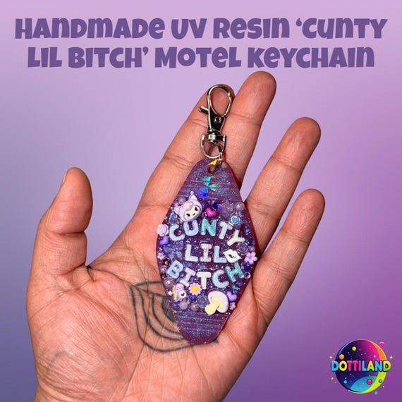 Handmade Purple UV Resin Motel Keychain | Offensive Kawaii Accessories