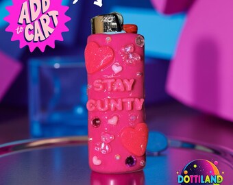 Pink Stay Cunty Lighter Case | Hand Sculpted With Polymer Clay | Kawaii Accessories |