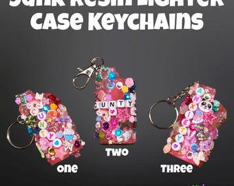 UV Resin Lighter Case Keychain | Kawaii Mushroom Cluster, Letter Bead Charms