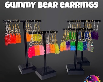 Handmade UV Resin Colorful And Glittery Gummy Bear Earrings | Kawaii Earrings, Accessories, Jewelry