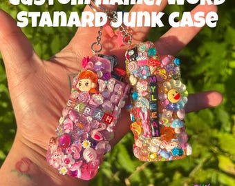 Kawaii Glitter Junk Lighter Case | Custom Name Keychain