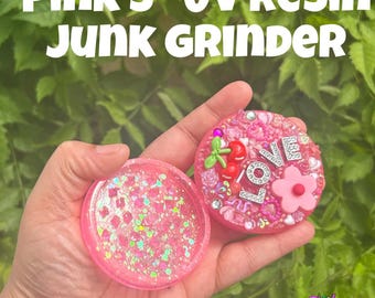 Kawaii Pink Glitter Resin Herb Grinder: Handmade UV Resin