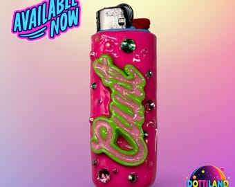 Pink & Green ‘C*nt’  BIC  Lighter Case | Hand Sculpted With Polymer Clay | Kawaii Accessories