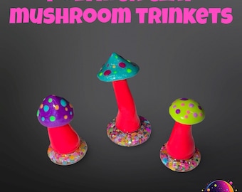 Hand Sculpted Polymer Clay Musroom Trinket Figurine | Colorful Clay Desk Buddy Decor