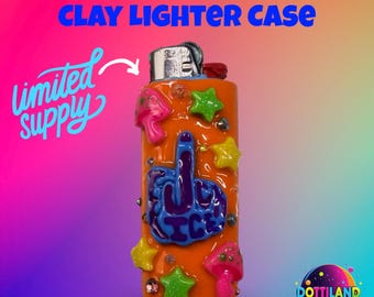 Hand Sculpted Orange & Blue Protest Polymer Clay BIC Lighter Case, Accessories, F*ck Ice Lighter Case