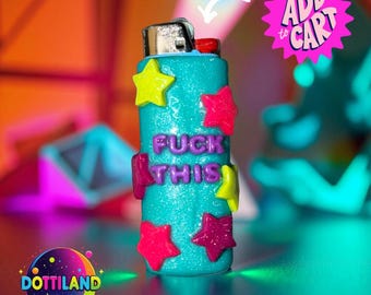 Blue Glittery F*** This Lighter Case | Hand Sculpted With Polymer Clay | Kawaii Accessories