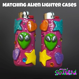 Matching Pink Alien Lighter Cases | Hand Sculpted With Polymer Clay & Painted | Set Of Two