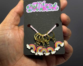 Metal Stitch Markers, Set Of Five, Clouds And Rainbows, Crochet Supplies