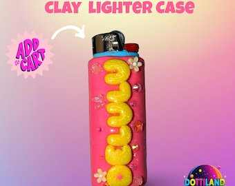 Pink & Yellow ‘Delulu’  Lighter Case | Hand Sculpted With Polymer Clay | Kawaii Accessories