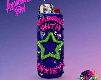 Purple ‘Baddie With Anxiety ’  Lighter Case | Hand Sculpted With Polymer Clay  | Kawaii Accessories