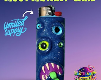 Mutant Lighter Case ‘Carl’ |Glittery Blue Hand Sculpted Standard BIC Lighter Case
