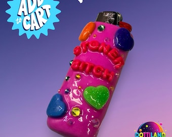NEW Full-Color Pink ‘Stoner B*tch’ BIC Lighter Case | Hand Sculpted With Polymer Clay | Kawaii Accessories