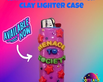 Purple ‘Menace To Society’ Lighter Case | Hand Sculpted With Polymer Clay  | Kawaii Accessories