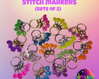 Set Of 5 Stitch Markers | Colorful, Bright, Glittery | Crochet Tools And Supplies