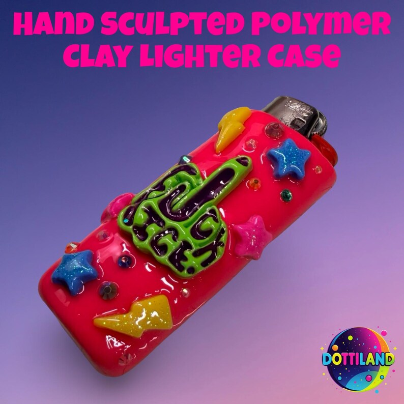 Hand Sculpted Neon Pink Protest Polymer Clay BIC Lighter Case, Accessories, F*ck Ice Lighter Case afbeelding 7