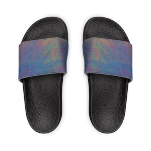 Blue Iridescent Stylish Women&#39;s Removable-Strap Slides, Iridescent Color Collection, Summer Footwear, Casual Chic Sandals, Beach Sandals