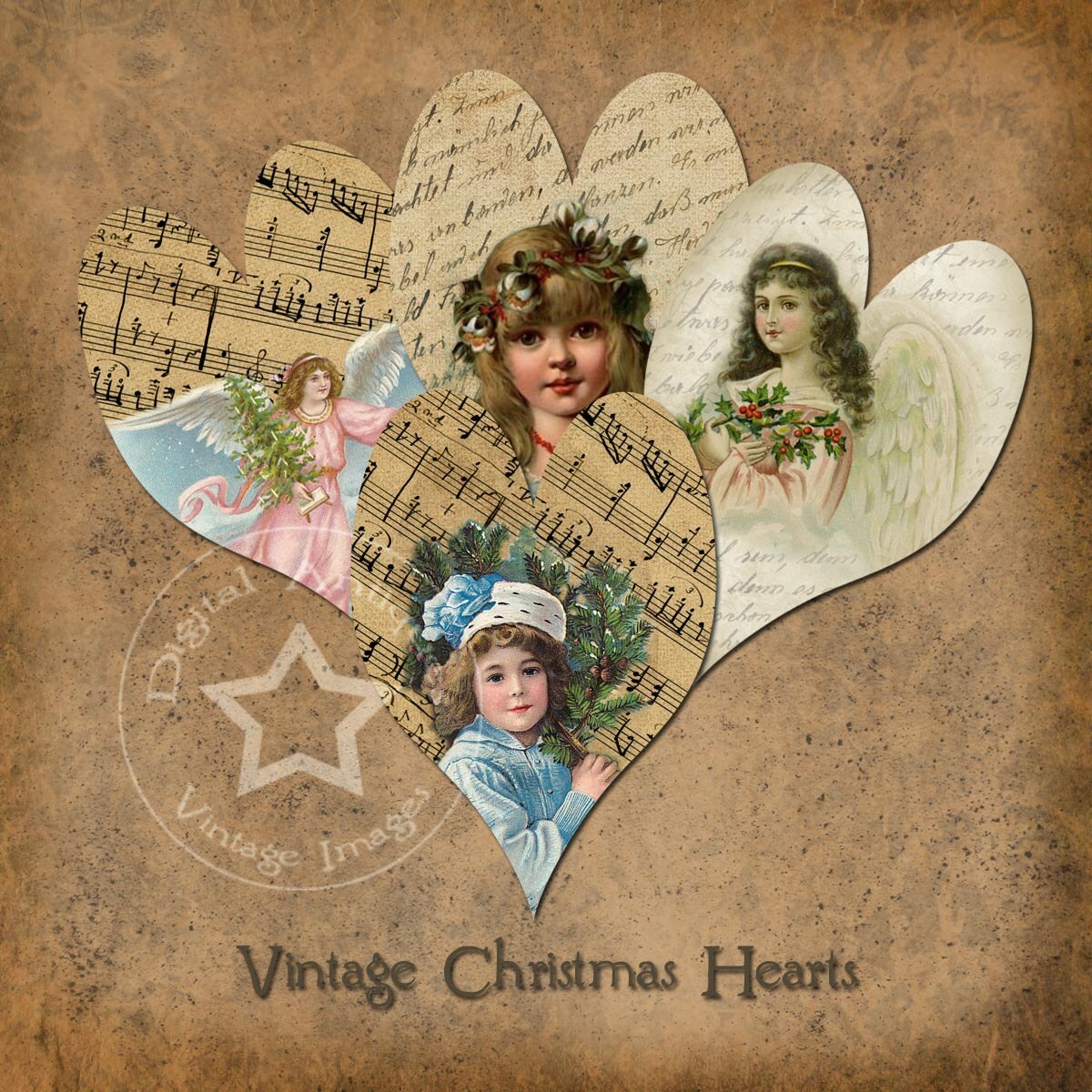 Vintage Christmas Heart Tags Printable Digital Download | Etsy