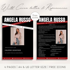 Modelo de currículo de designer gráfico profissional Designer de moda CV criativo Currículo moderno canva com carta de apresentação e referências CV com foto